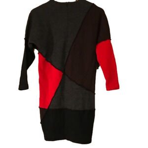 Vintage Women’s Small Andrea Jovine Wool, Colour Blocked Dress. Black And Red.
